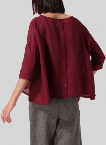 Burgundy Linen Contrast Dropped Shoulder Top