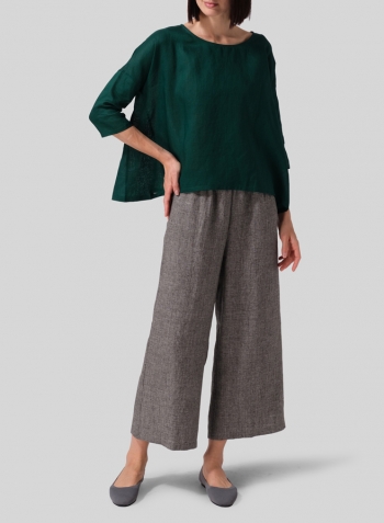 Dark Jade Linen Contrast Dropped Shoulder Top