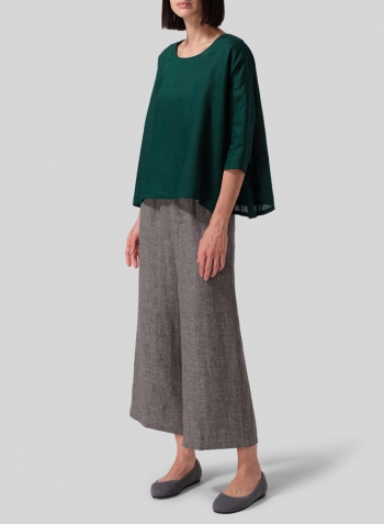 Dark Jade Linen Contrast Dropped Shoulder Top