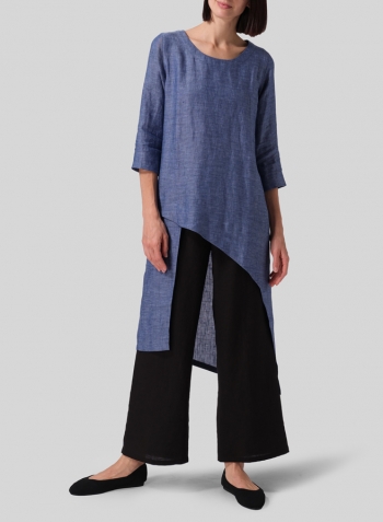 Azure Blue Linen Asymmetrical Tunic