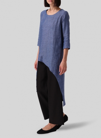 Azure Blue Linen Asymmetrical Tunic