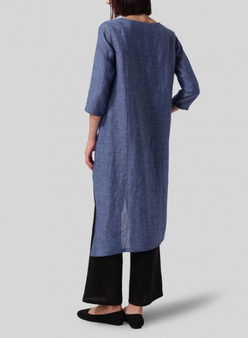 Azure Blue Linen Asymmetrical Tunic