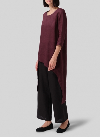 Burgundy Linen Asymmetrical Tunic