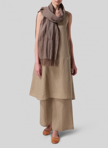 Khaki Sand Linen A-line Scoop Neck Tunic Set