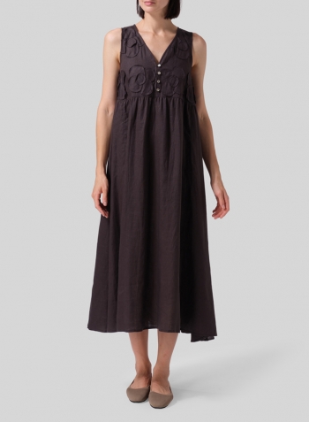 Dark Charcoal Linen Sleeveless A-line Long Dress