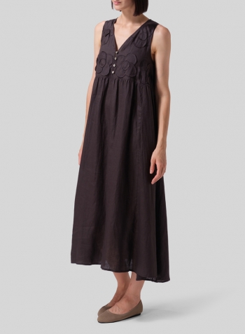 Dark Charcoal Linen Sleeveless A-line Long Dress