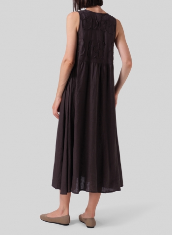 Dark Charcoal Linen Sleeveless A-line Long Dress