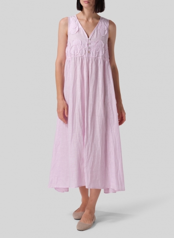 Soft Pink Linen Sleeveless A-line Long Dress