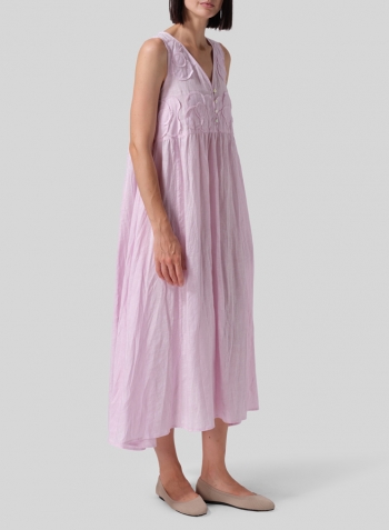 Soft Pink Linen Sleeveless A-line Long Dress