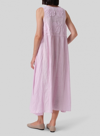 Soft Pink Linen Sleeveless A-line Long Dress