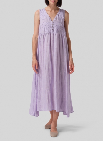 Pastel Mauve Linen Sleeveless A-line Long Dress