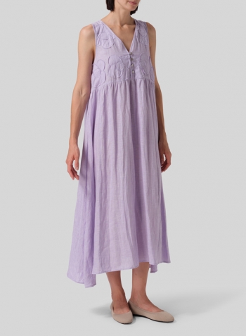 Pastel Mauve Linen Sleeveless A-line Long Dress