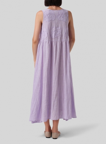 Pastel Mauve Linen Sleeveless A-line Long Dress