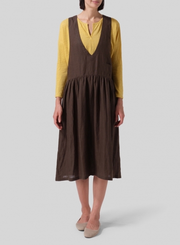 Dark Olive Brown Lightweight Linen Jumper Skirt Set