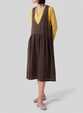 Dark Olive Brown Lightweight Linen Jumper Skirt Set