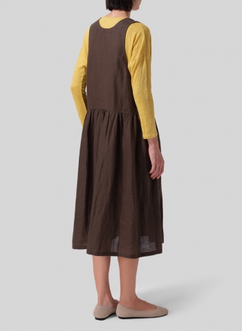 Dark Olive Brown Lightweight Linen Jumper Skirt Set