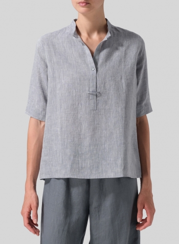 Two Tone Gray Linen A-shape Double-layer Collar Top