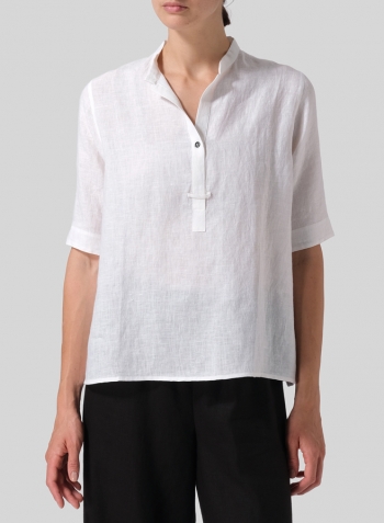 White Linen A-shape Double-layer Collar Top