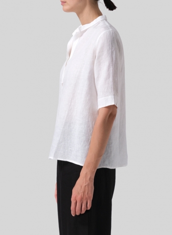 White Linen A-shape Double-layer Collar Top