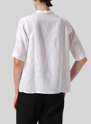 White Linen A-shape Double-layer Collar Top