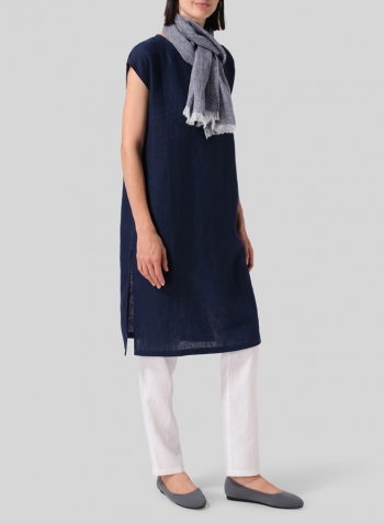 Linen Short Cap Sleeves A-Line Long Top Set