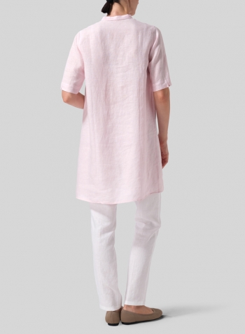 Pink Linen A-line Tunic With Double-layer Collar