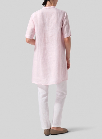 Pink Linen A-line Tunic With Double-layer Collar