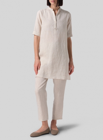 Oat Linen A-line Tunic With Double-layer Collar