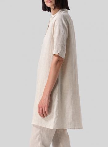 Oat Linen A-line Tunic With Double-layer Collar