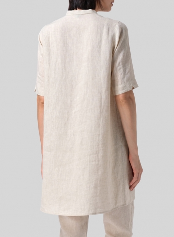 Oat Linen A-line Tunic With Double-layer Collar