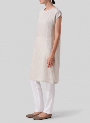 Oat Linen Short Cap Sleeves A-Line Long Top Set