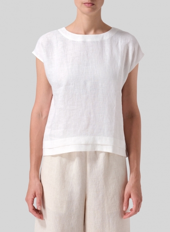 White Linen Boxy Cap Sleeves Cropped Top