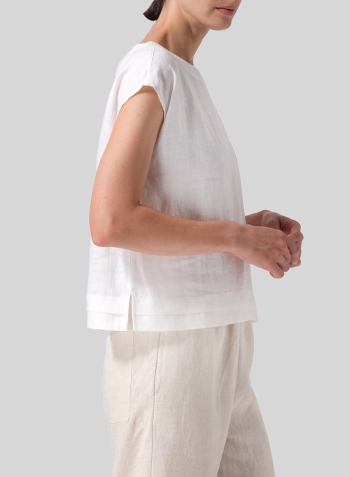 White Linen Boxy Cap Sleeves Cropped Top