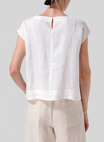 White Linen Boxy Cap Sleeves Cropped Top