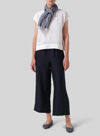 Linen Boxy Cap Sleeves Cropped Top With Scarf