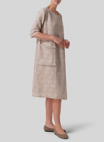 Linen Jacquard Long Center Pleated Dress