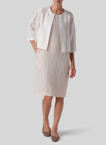 Linen Open Front 3/4-Sleeve Cropped Jacket With Dress
