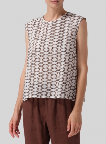Khaki Beige Net Pattern Linen A-Line French Sleeve Blouse