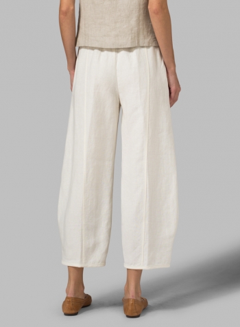 Off White Linen Embroidered Crop Pants