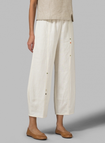 Off White Linen Embroidered Crop Pants