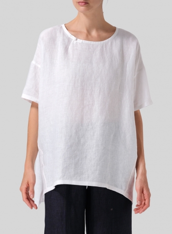 White Linen Relaxed Handmade Knot Buttons Top