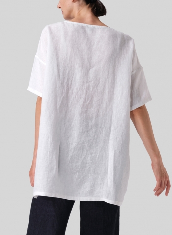 White Linen Relaxed Handmade Knot Buttons Top