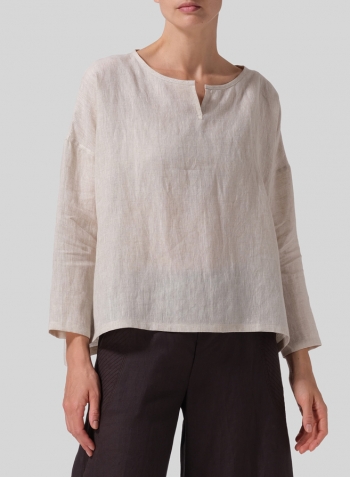 Oat Linen V-neck Boxy Top