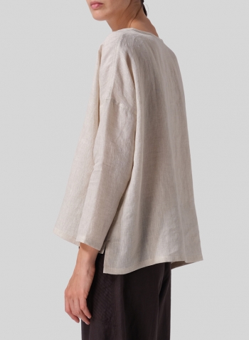 Oat Linen V-neck Boxy Top