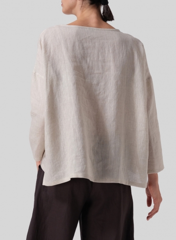 Oat Linen V-neck Boxy Top