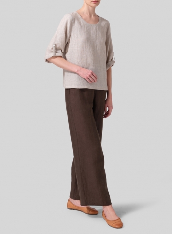 Oat Linen Relaxed Fit Boat Neck Top