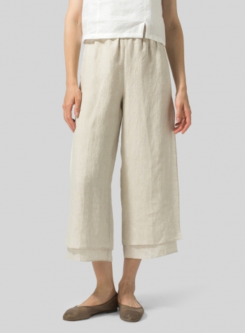 Oat Linen Double Layer Cropped Length Pants