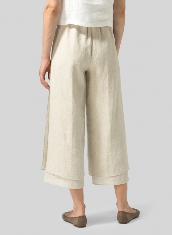 Oat Linen Double Layer Cropped Length Pants