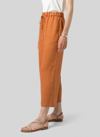Sun Orange Linen Drawstring Cropped Pants