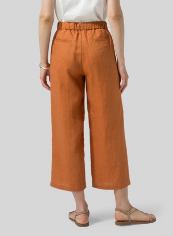 Sun Orange Linen Drawstring Cropped Pants